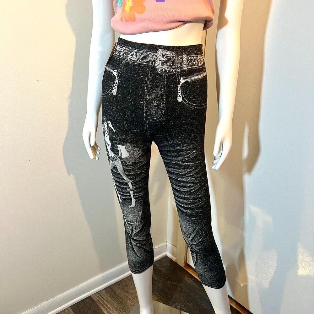 Deadstock Printed Capri Leggings OS Retro 2010s Y2K Mcbling Grunge Tumblr Indie